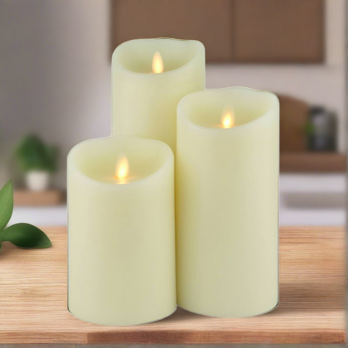 LED Flameless Battery Powered Unscented Wax Covered Pillar Candles Wax