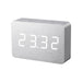 Gingko brick LED click clock in a silver aluminium effect displaying the temperature in white