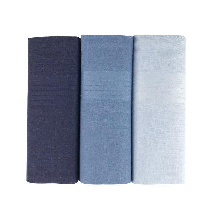Warwick & Vance Men's 100% Cotton Plain Blue Handkerchiefs 3 Packs