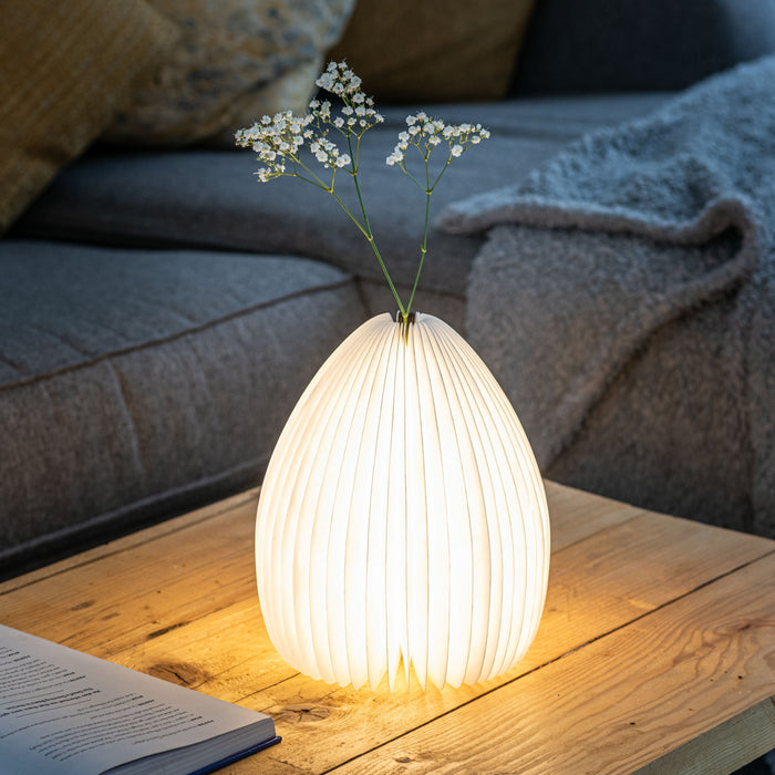 Gingko Design LED Light Up Vase With Sprig Of Gypsophila In A Cosy Living Room Setting
