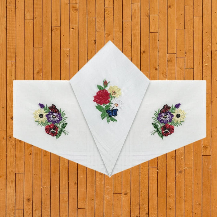 Warwick & Vance Women's 100% Cotton White Floral Bouquet Embroidered Handkerchiefs 3 Pack