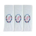 Three pack of white handkerchiefs displaying an embroidered letter N in pink with a floral boarder around the letter.