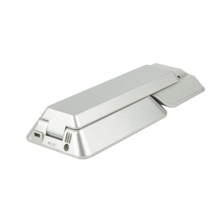 xtralite led portable folding lamp in silver, folded fully away