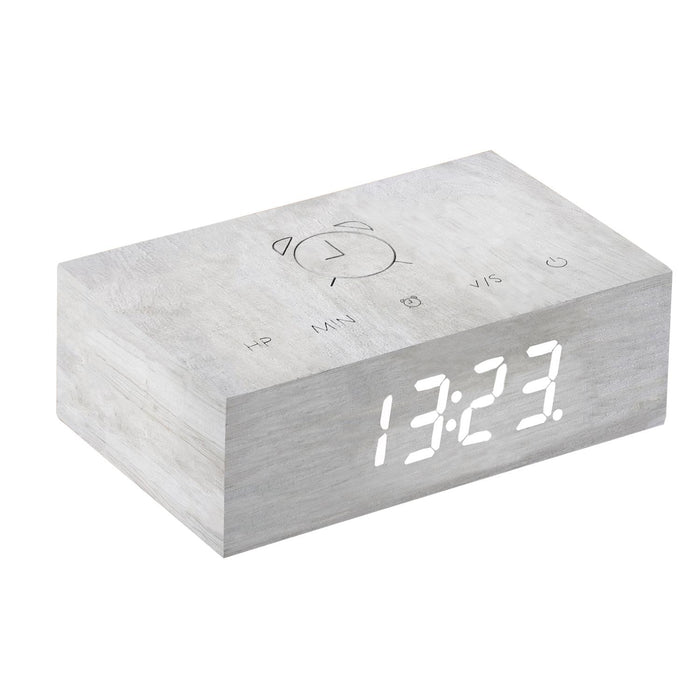 Gingko Flip clock in white birch effect displaying the time in white