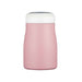 Baby pink stainless steel flask with a off white and silver lid.