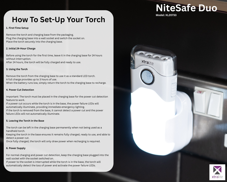 Xtralite NiteSafe Duo LED Night Light Or Motion Sensor With Torch & Power Failure Light