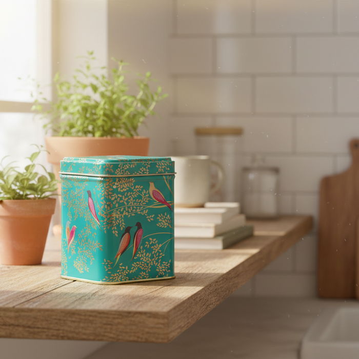 Sara Miller Green Chelsea Birds Square Metal Tin Storage Container 9cm