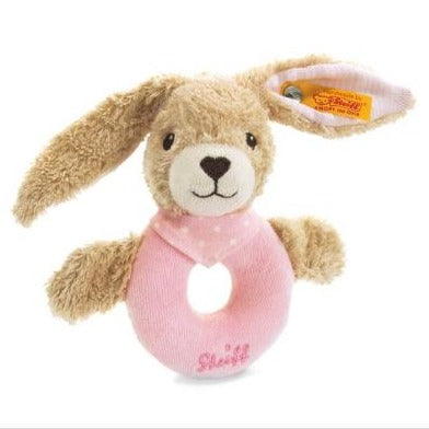 Steiff Hoppel Pink Bunny Rabbit Baby Grip Toy With Rattle