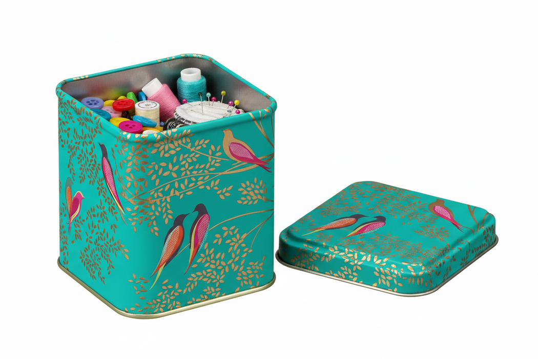 Sara Miller Green Chelsea Birds Square Metal Tin Storage Container 9cm