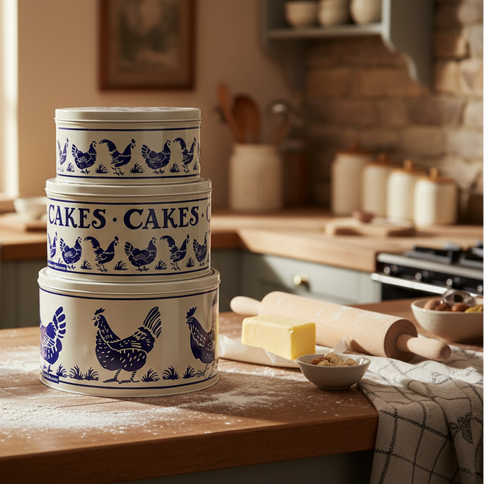 Emma Bridgewater Blue Hens Set of 3 Cake Tins