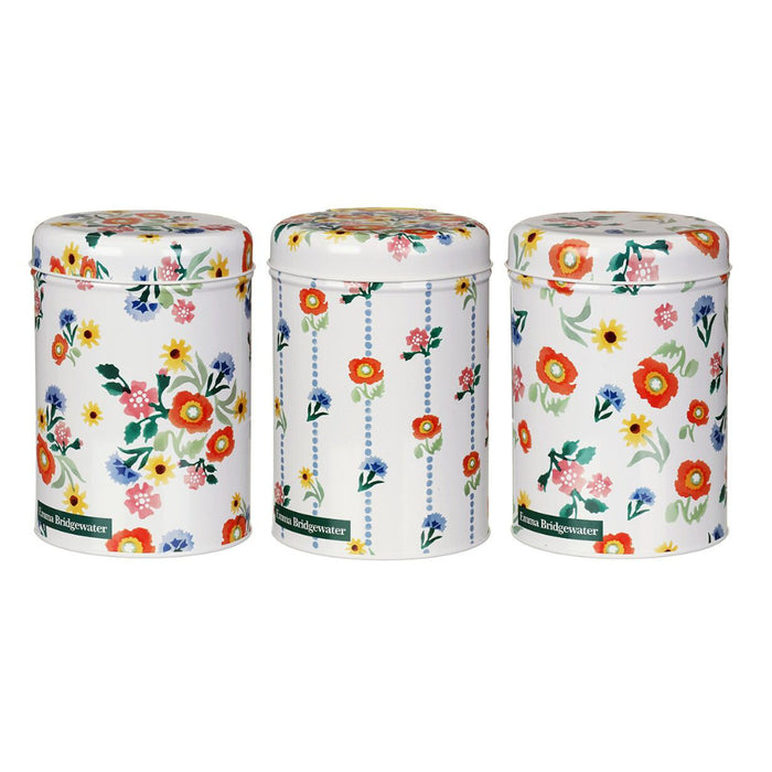 Buy Now Emma Bridgewater Poppies Set Of Three Floral Caddies For Tea Coffee Sugar On a White Background