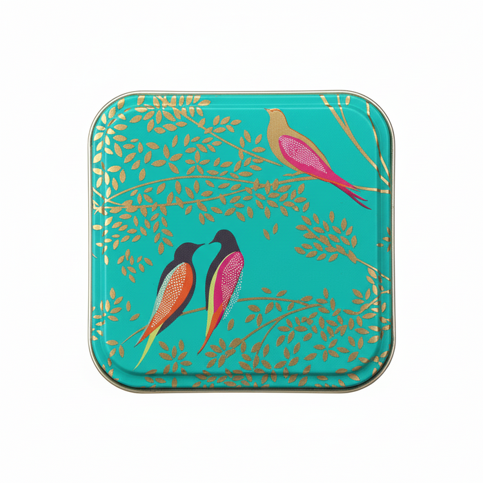 Sara Miller Green Chelsea Birds Square Metal Tin Storage Container 9cm