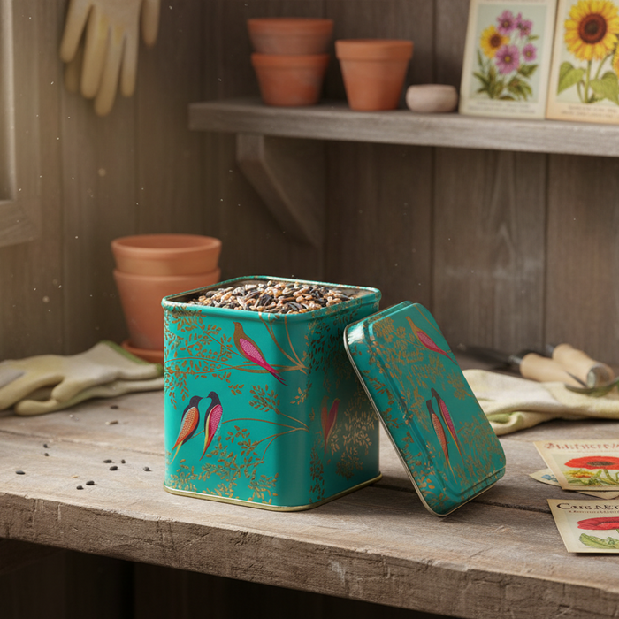 Sara Miller Green Chelsea Birds Square Metal Tin Storage Container 9cm