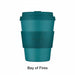 Teal reusable coffee cup with 'ecoffee cup' logo on a white background