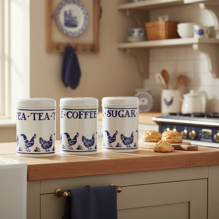 Emma Bridgewater Blue Hens Set Of 3 Caddies