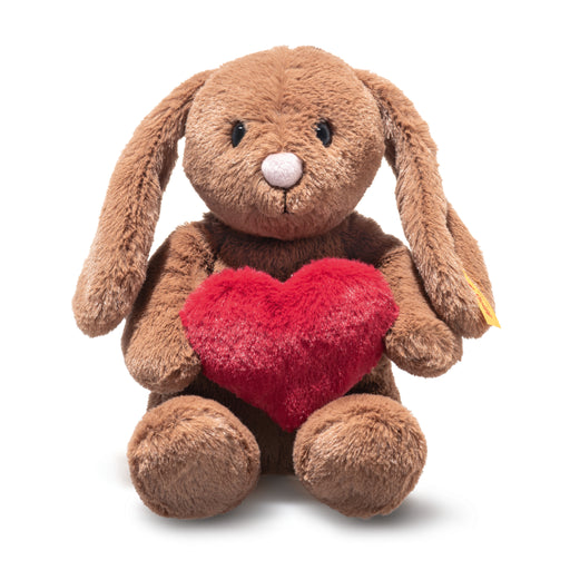 Buy Now Hoppie Bunny Brown Soft Toy With Red Love Heart plush On White Background