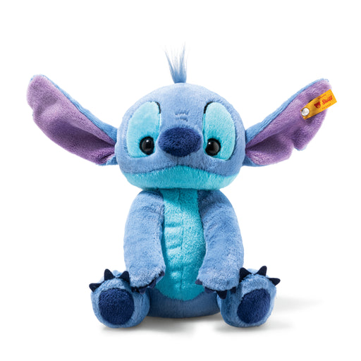 Blue plush toy with purple accents on a white background
