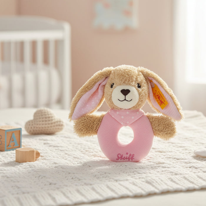 Hoppel Rabbit Grip Toy With Rattle 12cm