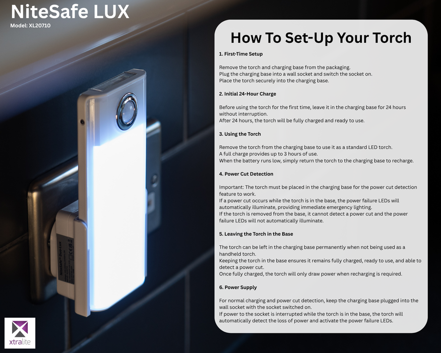 Xtralite NiteSafe Duo-Lux LED Dual Motion Sensor Night Light With Task Light Torch & Power Failure Light