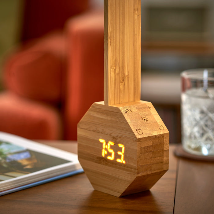 Gingko Octagon One Plus Natural Wood Alarm Clock & LED Desk Lamp