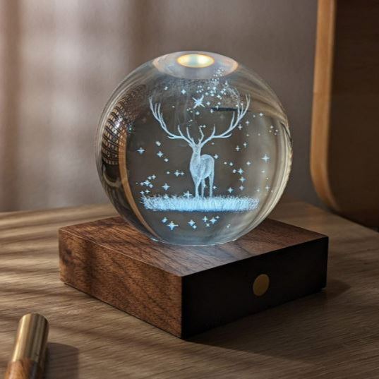 Gingko Wooden 3D Amber Crystal Weighted Ball LED Light