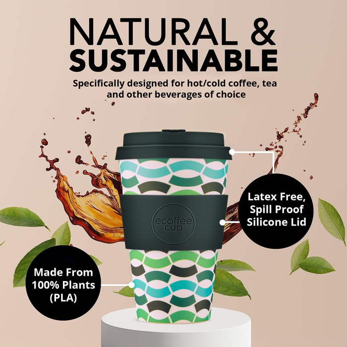 14oz 400ml Ecoffee Cup Reusable Eco Friendly Plant Based Coffee Cup Pizzazz Retail
