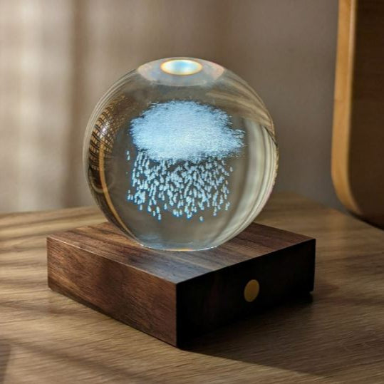 Gingko Wooden 3D Amber Crystal Weighted Ball LED Light