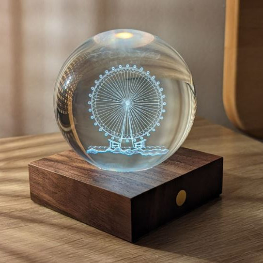 Gingko Wooden 3D Amber Crystal Weighted Ball LED Light