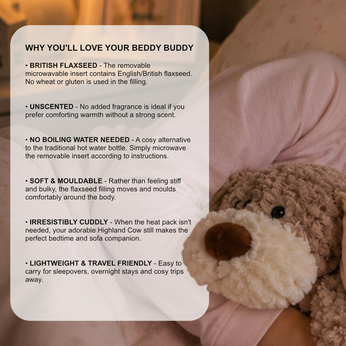 Beddy Buddies Beige Dog Microwaveable Flaxseed Heat Pack Soft Toy