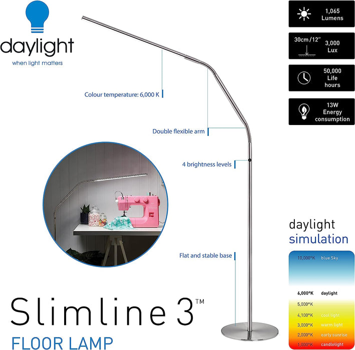 The Daylight Company Slimline 3 Adjustable LED Floor Lamp