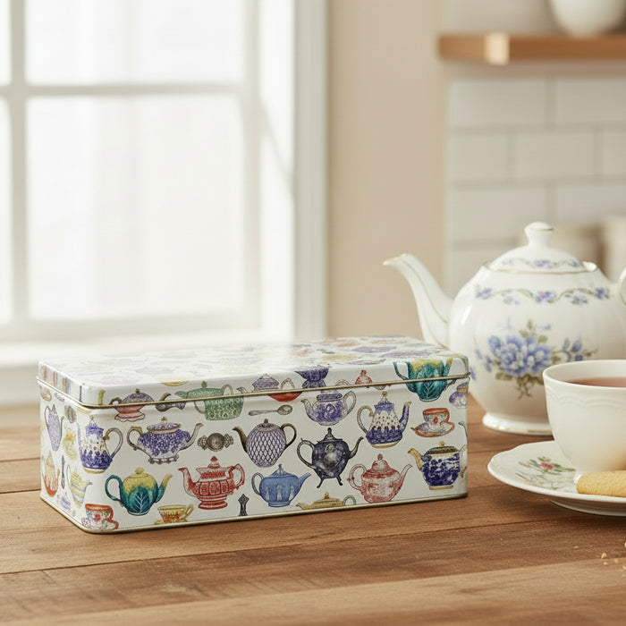 Teapots Long Rectangular Storage Tin With Lid