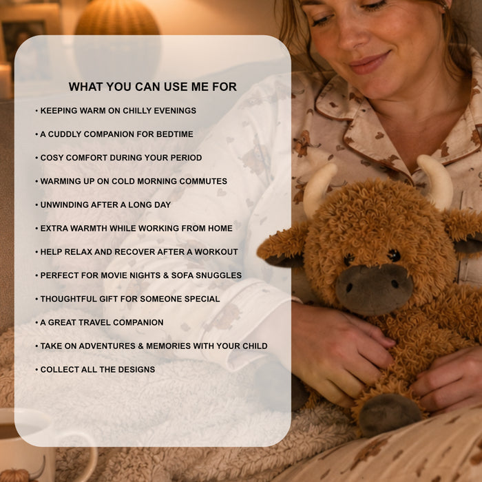 Beddy Buddies Highland Cow Microwaveable Flaxseed Heat Pack Soft Toy