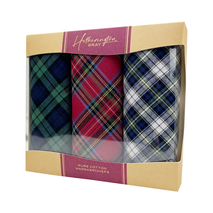 Warwick & Vance 3 Pack 100% Cotton Tartan Handkerchiefs