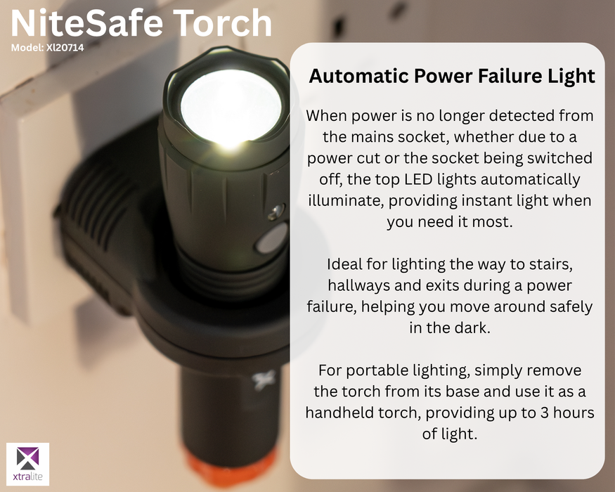 Xtralite NiteSafe LED Rechargeable Torch With Orange Night Light & Power Failure Light