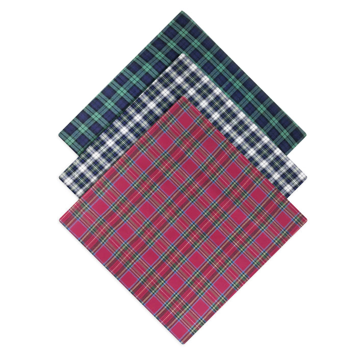 Warwick & Vance 3 Pack 100% Cotton Tartan Handkerchiefs