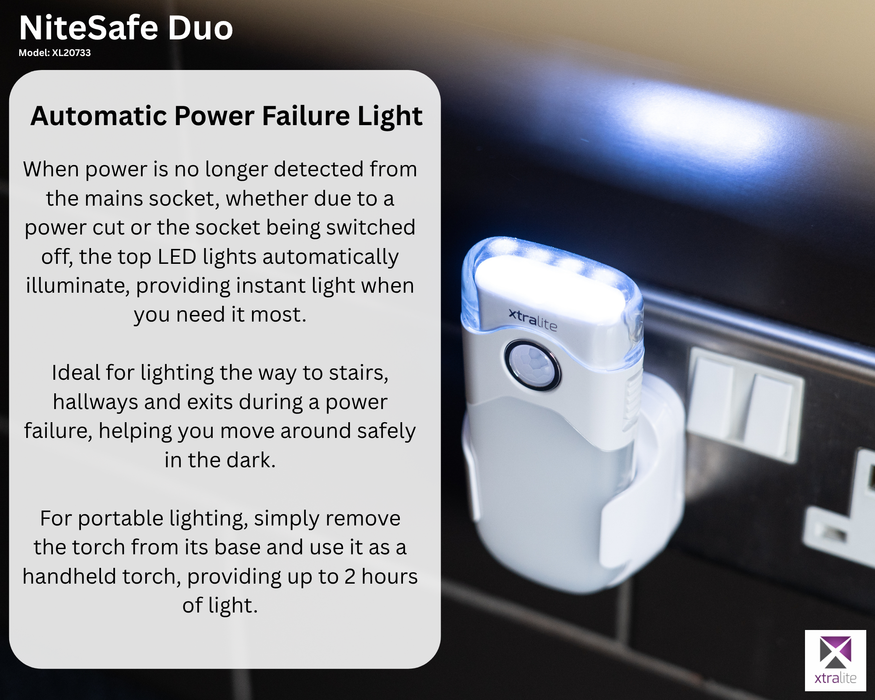 Xtralite NiteSafe Duo LED Night Light Or Motion Sensor With Torch & Power Failure Light