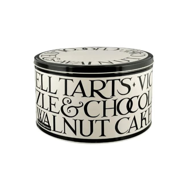 Decorative tin with text on a white background