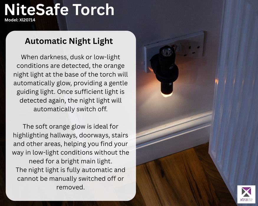 Xtralite NiteSafe LED Rechargeable Torch With Orange Night Light & Power Failure Light