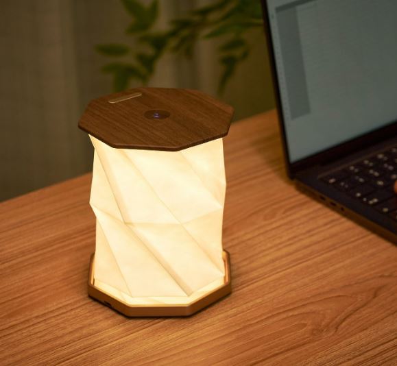 Gingko Natural Wood Twist Hexagon LED Desk Lamp