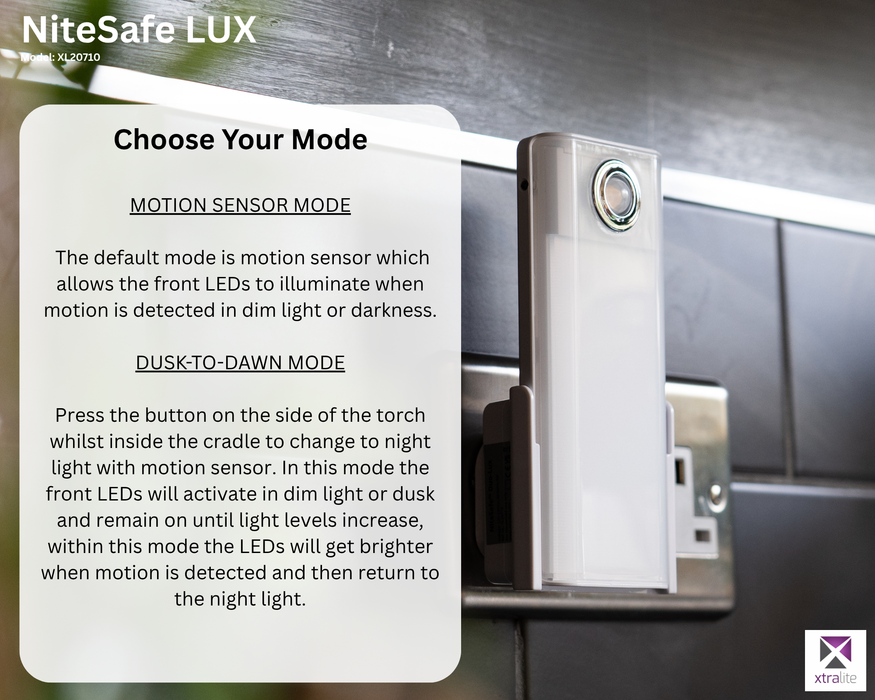 Xtralite NiteSafe Duo-Lux LED Dual Motion Sensor Night Light With Task Light Torch & Power Failure Light