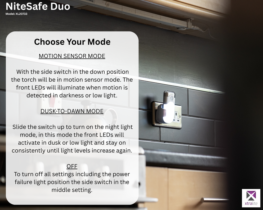Xtralite NiteSafe Duo LED Night Light Or Motion Sensor With Torch & Power Failure Light