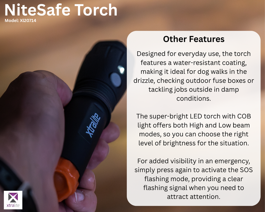 Xtralite NiteSafe LED Rechargeable Torch With Orange Night Light & Power Failure Light