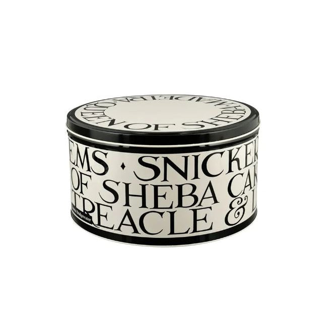 Tin with text on a white background