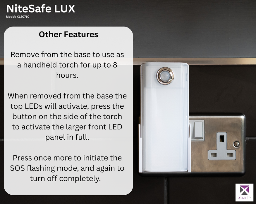 Xtralite NiteSafe Duo-Lux LED Dual Motion Sensor Night Light With Task Light Torch & Power Failure Light
