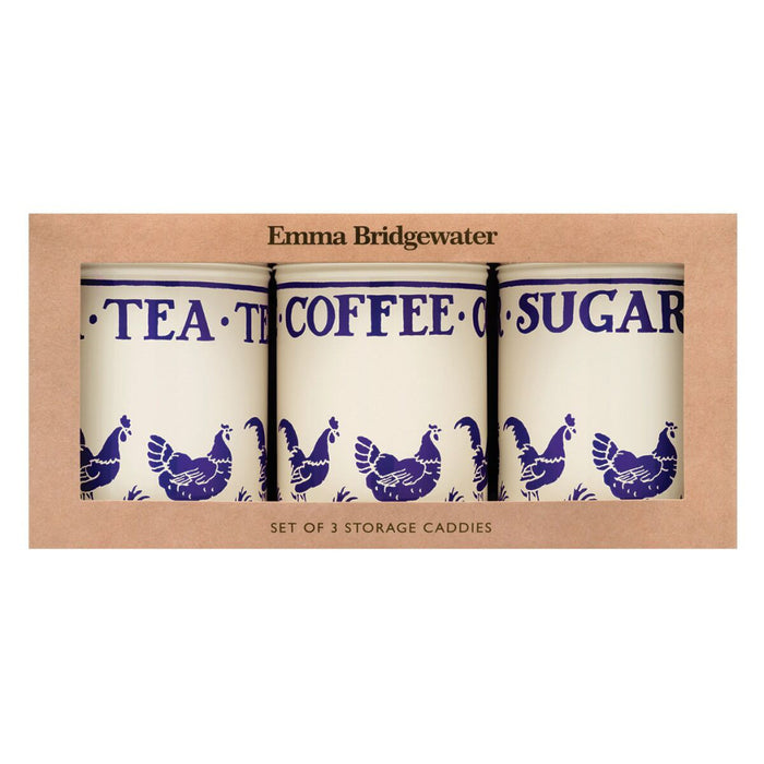 Emma Bridgewater Blue Hens Set Of 3 Caddies