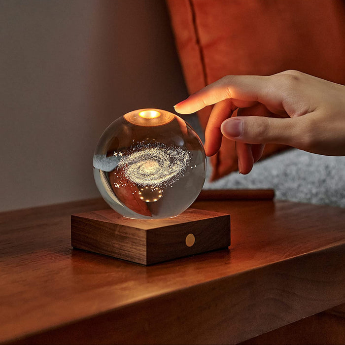 Gingko Wooden 3D Amber Crystal Weighted Ball LED Light