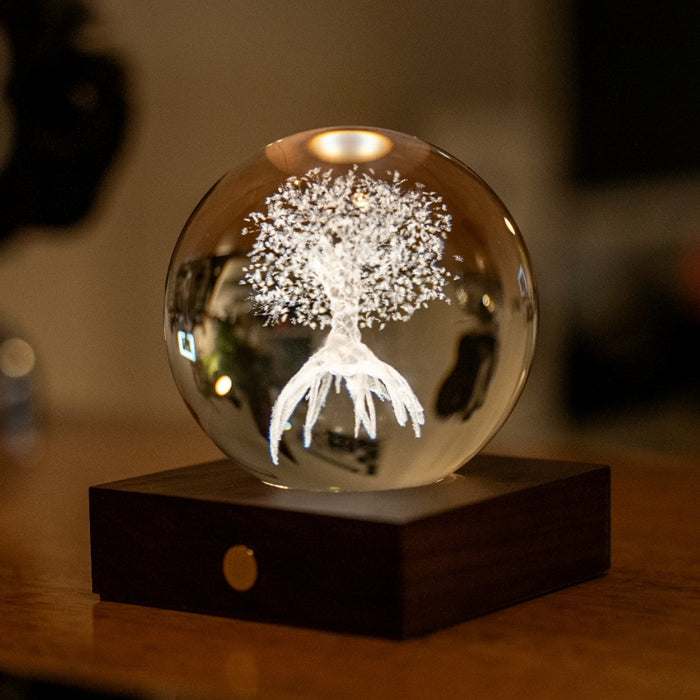 Gingko Wooden 3D Amber Crystal Weighted Ball LED Light