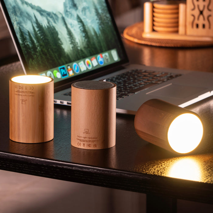 Gingko Natural Wood Drum LED Light Bluetooth Speaker