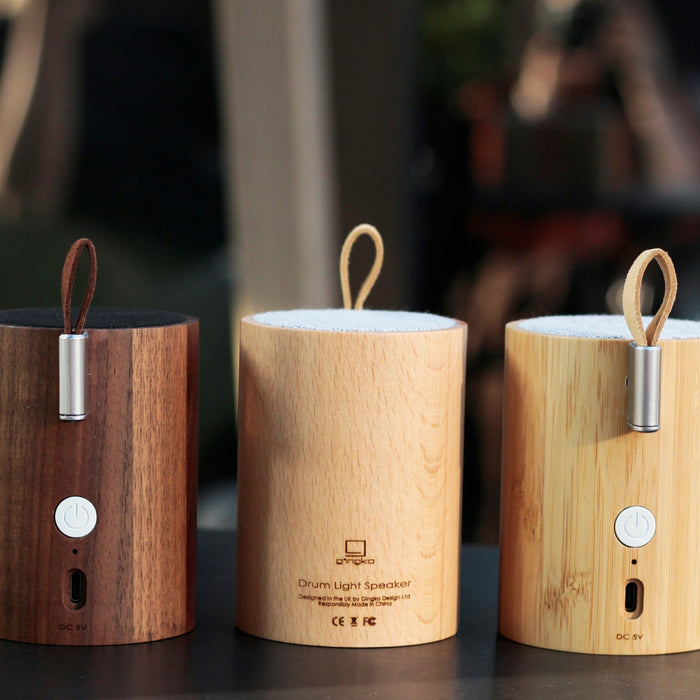 Gingko Natural Wood Drum LED Light Bluetooth Speaker