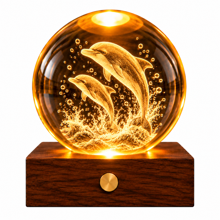 Gingko Wooden 3D Amber Crystal Weighted Ball LED Light